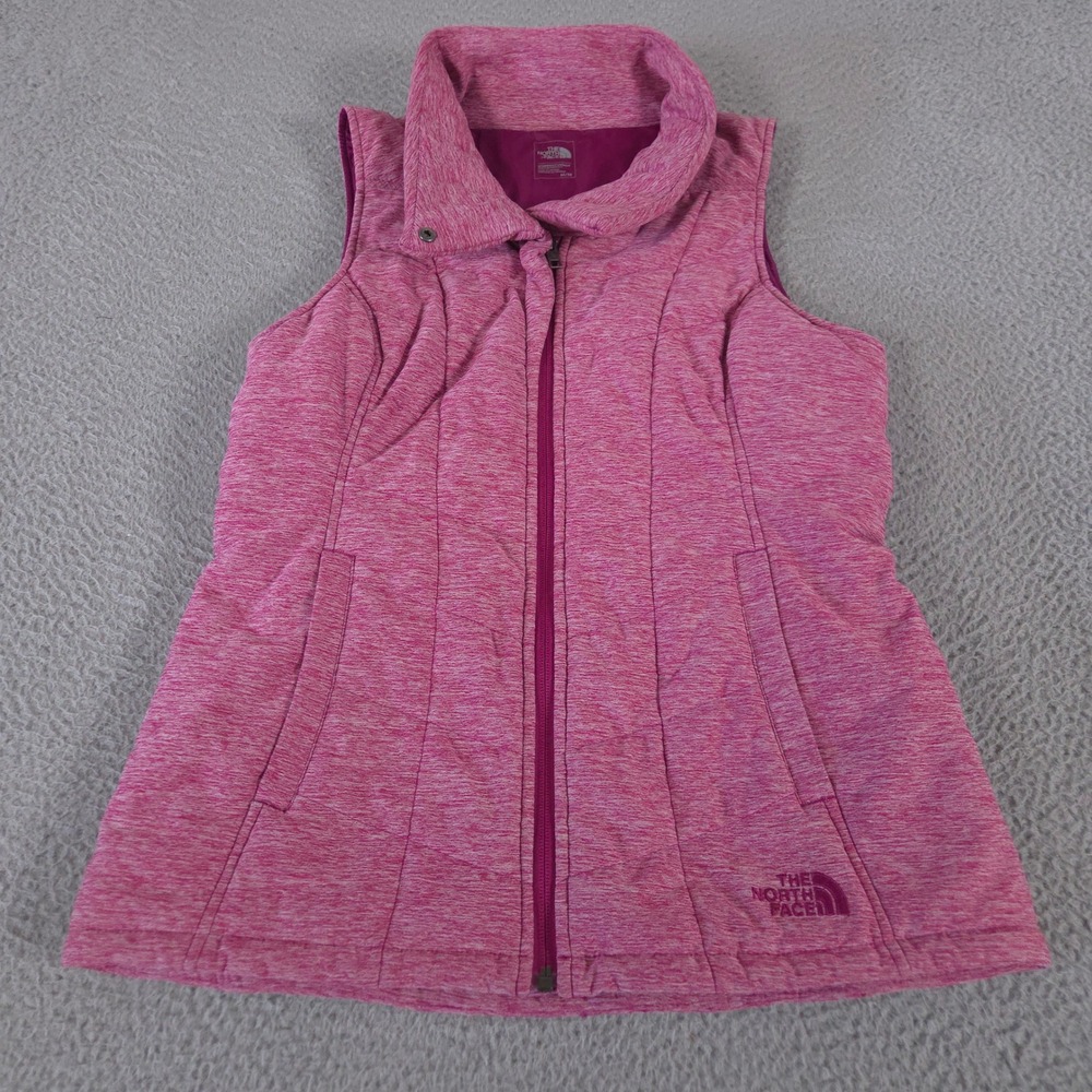 The North Face Vest Womens Medium Pink Pseudio Quilted Snap Heathered Full Zip